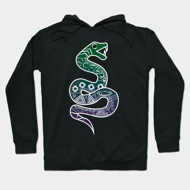 Mexican Aztec Snake Design Green and Purple Hoodie by JDP Designs